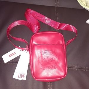 Supreme x Lacoste Leather Shoulder Bag Red SS18